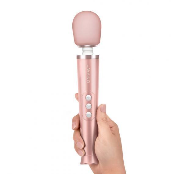 Le Wand Petite Vibrator Rose Gold in model's hand