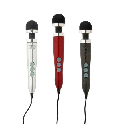 The silver, red and black Doxy Number 3 CORDED Die Cast Wand Vibrator.