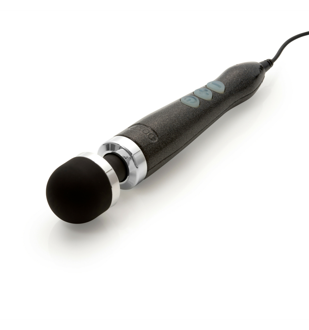 The black Doxy Number 3 CORDED Die Cast Wand Vibrator