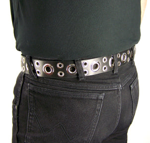 The rear view of the Leather Tentacle Belt displayed on a model.