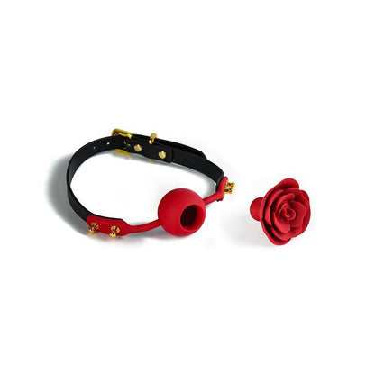 Front and side view of the Zalo Rose Ball Gag with rose removed.