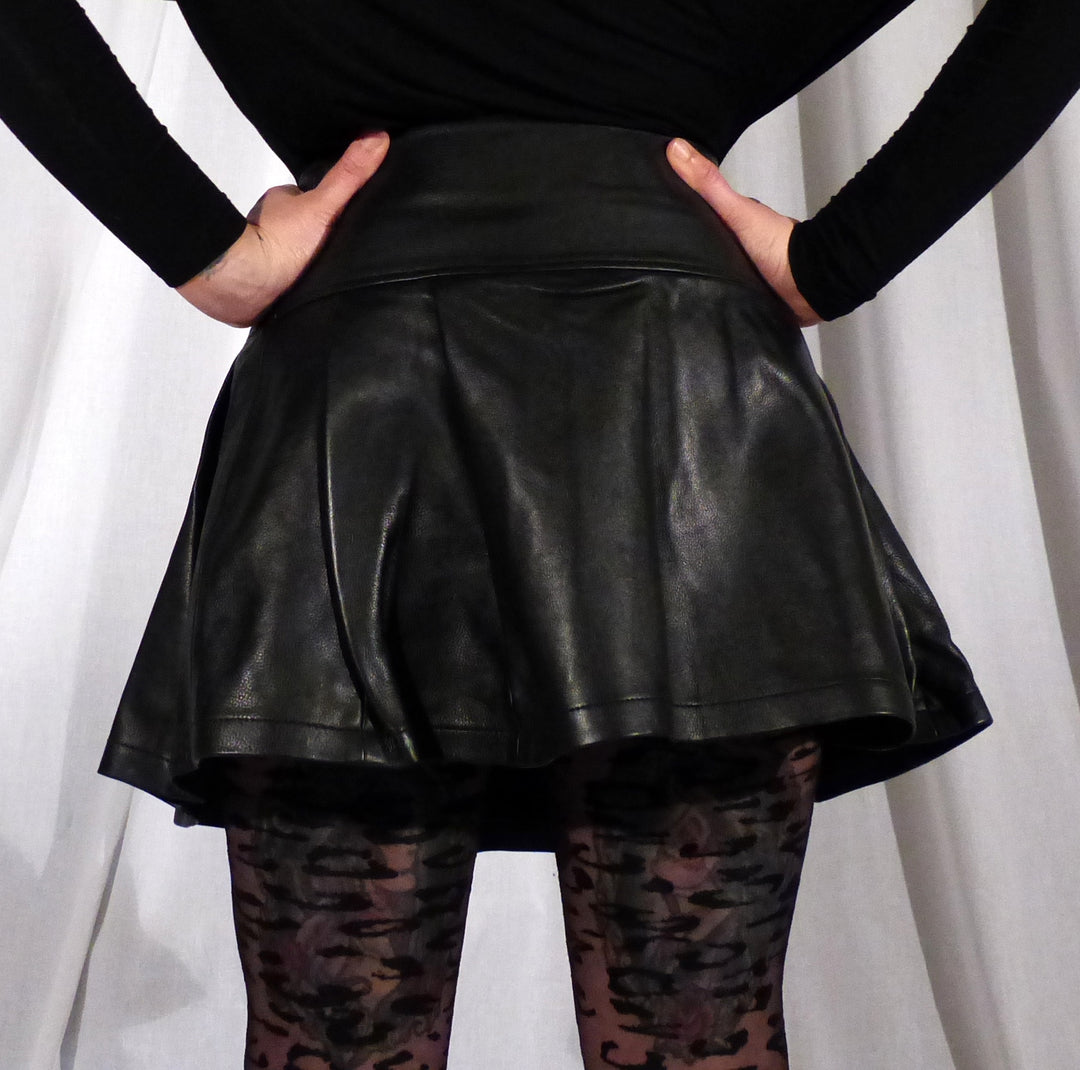 Leather Kilt Skirt on model, rear view.