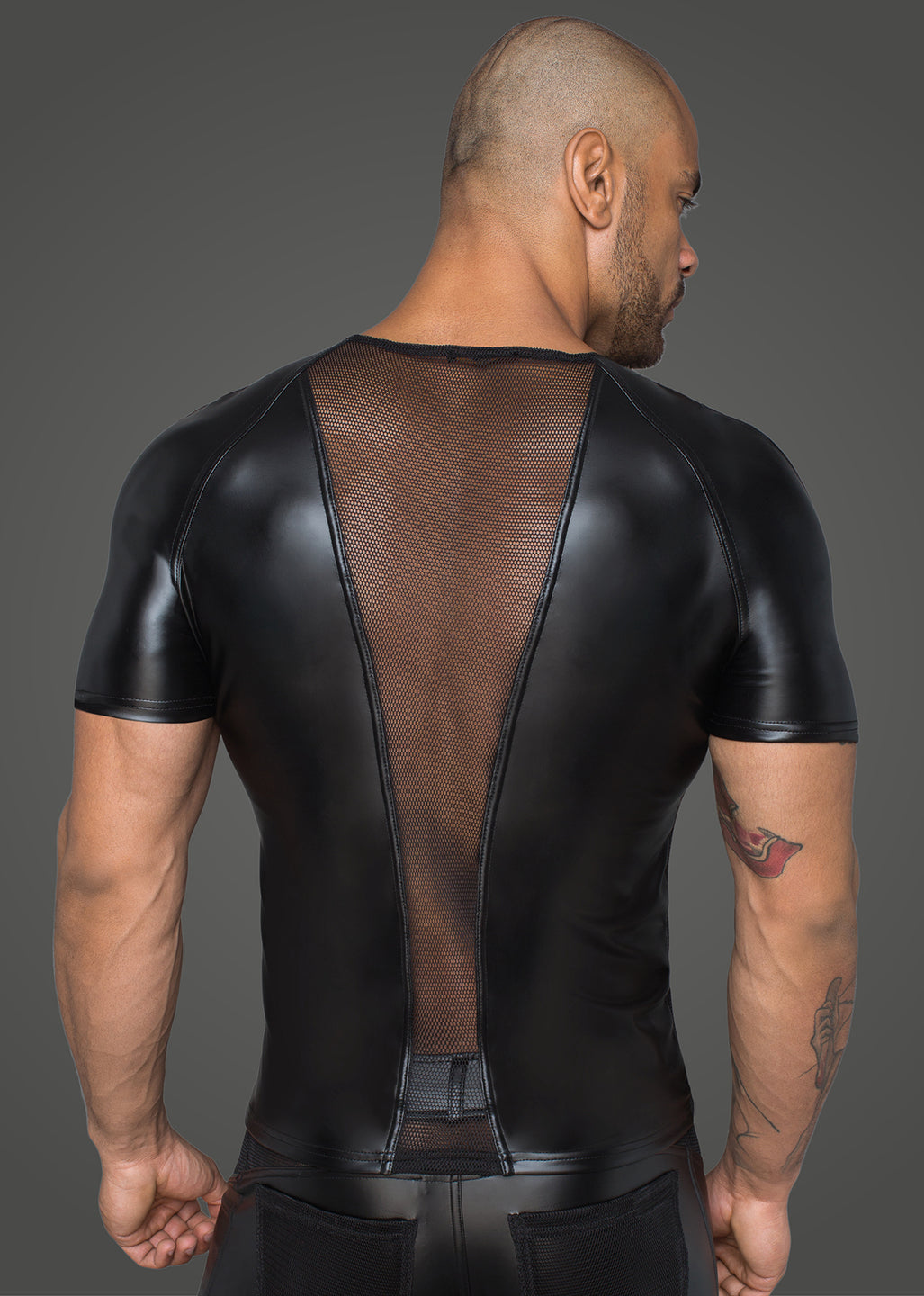 Wetlook and Mesh Panel Shirt, back view.