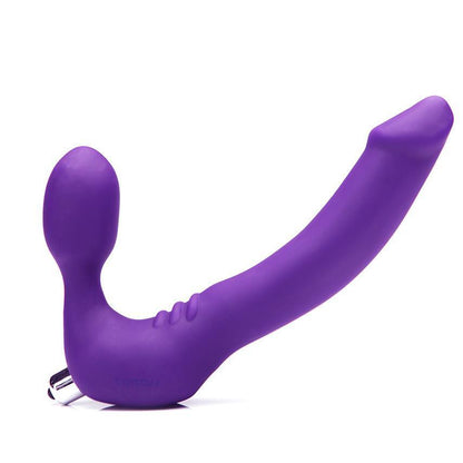 The right side view of the lavender Tantus Strapless Double Dildo.