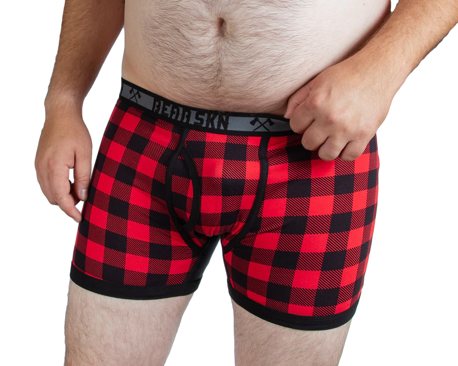 A model showing the front of the Backwoods Boxer Briefs.
