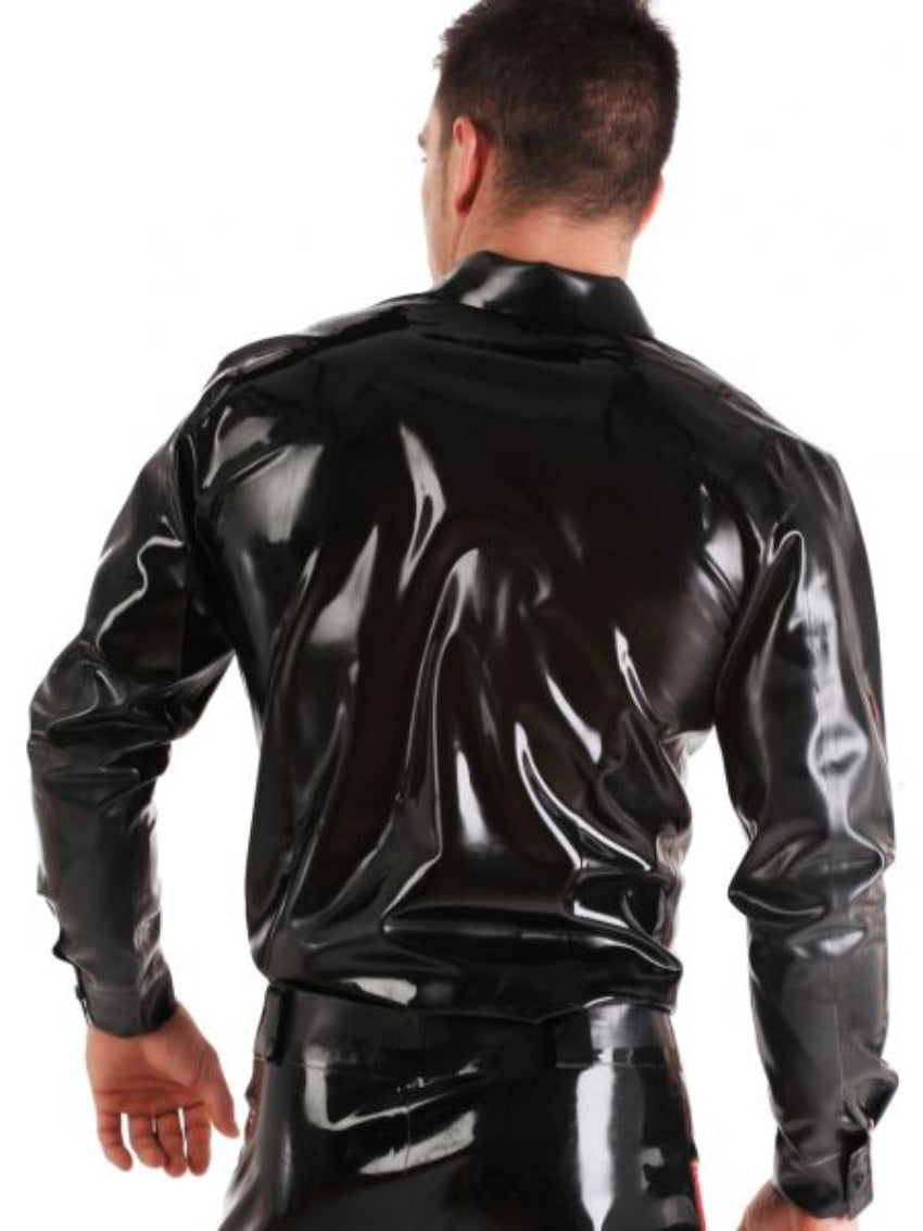The back of the black Latex Collared Dress Shirt.
