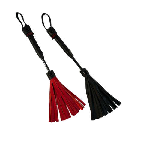 Black and a Red Rouge Leather Mini Flogger side by side.