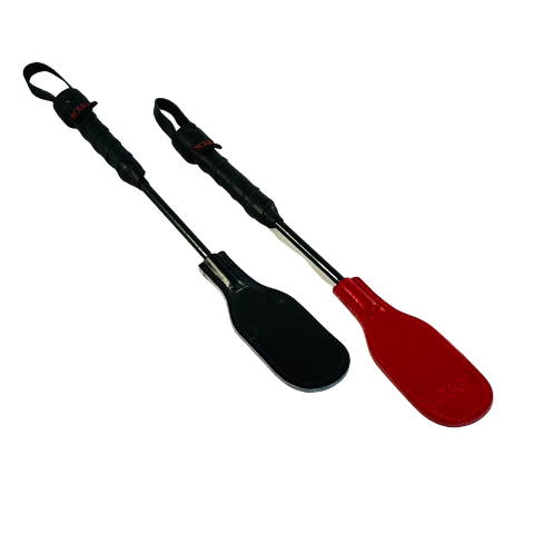 A Black and a Red Rouge Leather Oval Mini Paddle side by side.