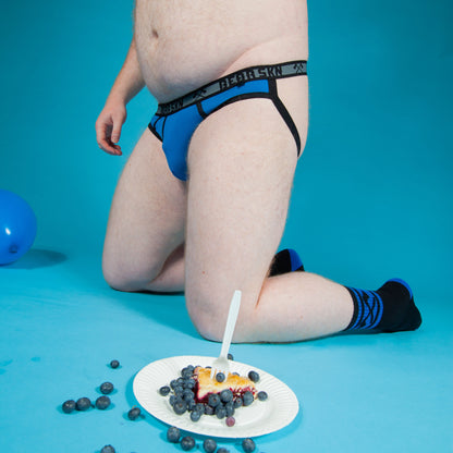 The front and left side of the blueberry Bear Skn Jock Strap.