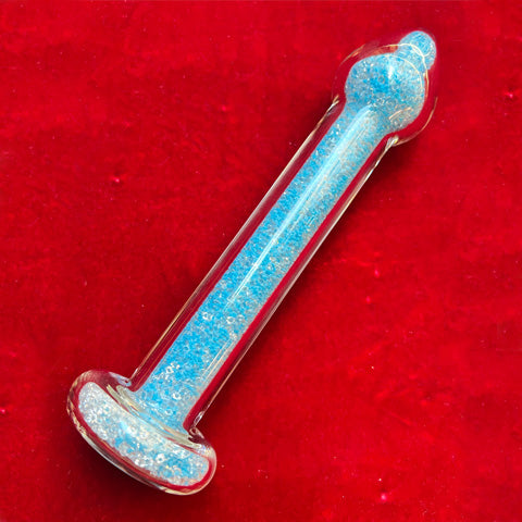 Crystal Sparkle Glow Basix Dildo Aqua Splash Base w/crystal fullbody base to head