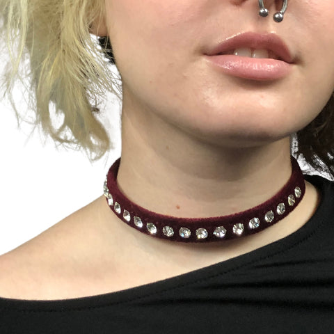 Velvet choker necklace with rhinestones - Necklaces - Women