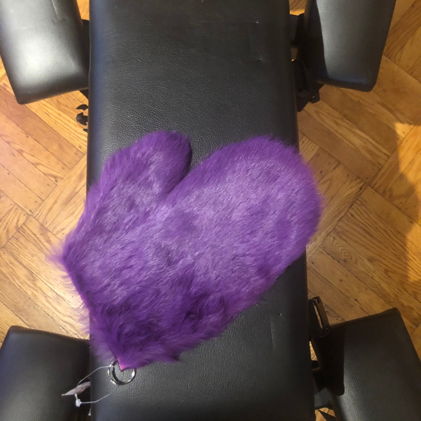 Right hand purple rabbit fur spanking mitt
