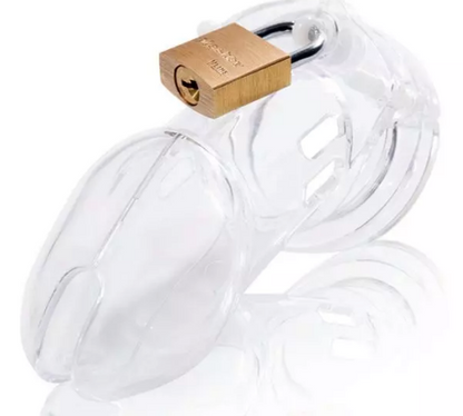 A clear CB-6000 Chastity Device.