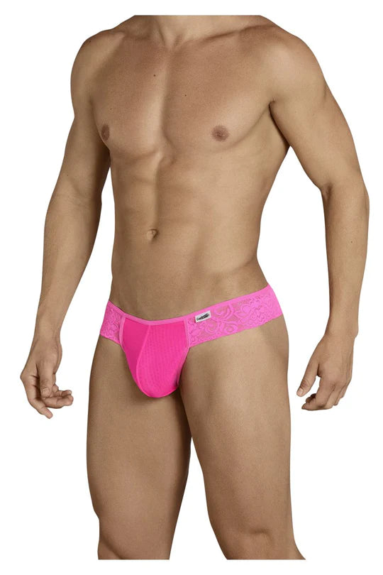The front of the pink Lace Thong with Pouch.