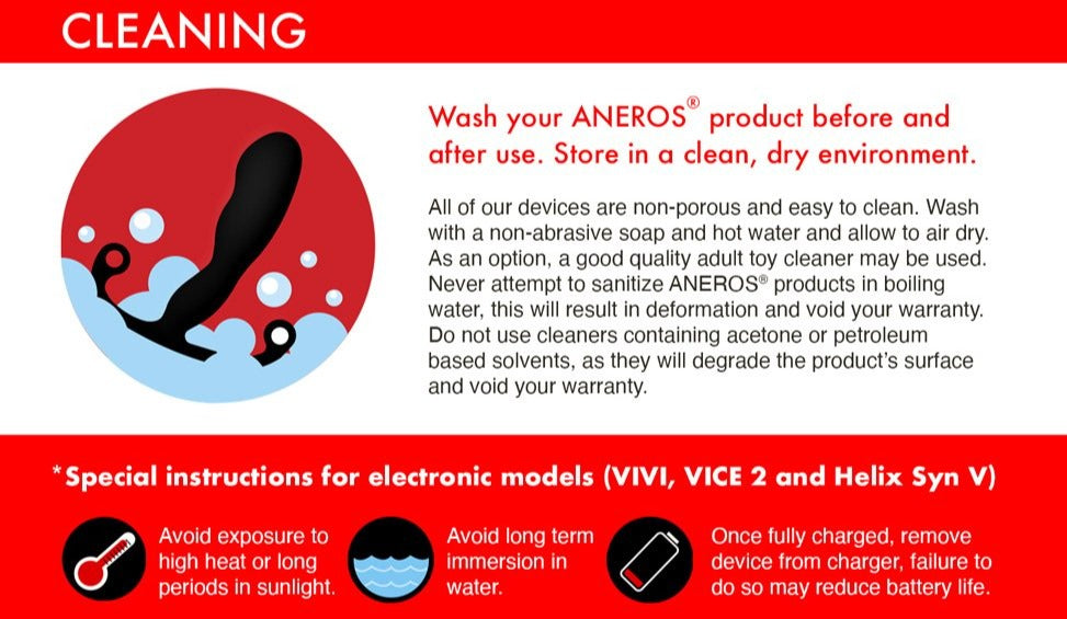 Care and cleaning for Aneros products.