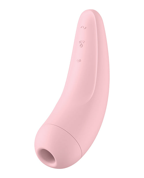 The pink Satisfyer Curvy 2+, side view featuring on/off button.