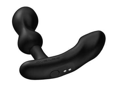 The Lovense Edge 2 Bluetooth Prostate Vibrator featuring the on/off button and charging port.