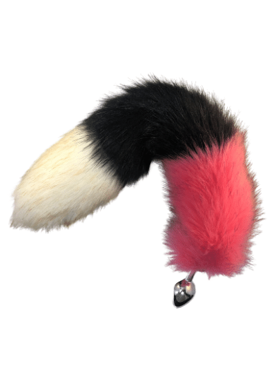 Hot Pink/Black/White faux fur faux fur tail with steel plug.