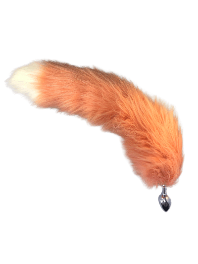 Apricot with white tip faux fur tail with steel plug.