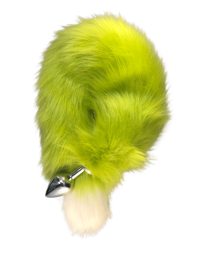 Chartreuse with white tip, faux fur tail with steel plug.