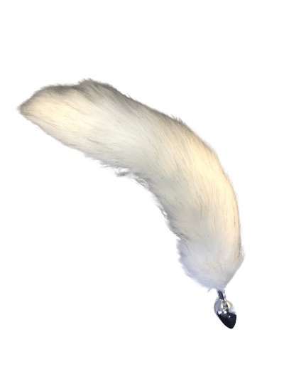 White faux fur faux fur tail with steel plug.