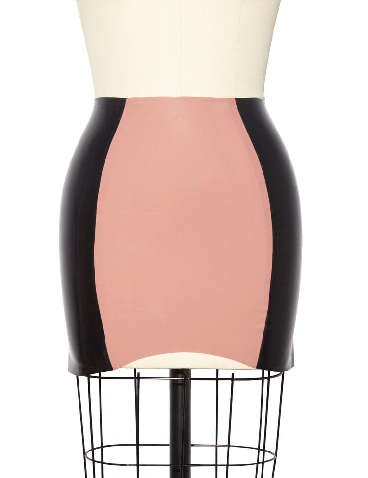The front of the black and transparent Latex Girdle Mini Skirt on a mannequin.