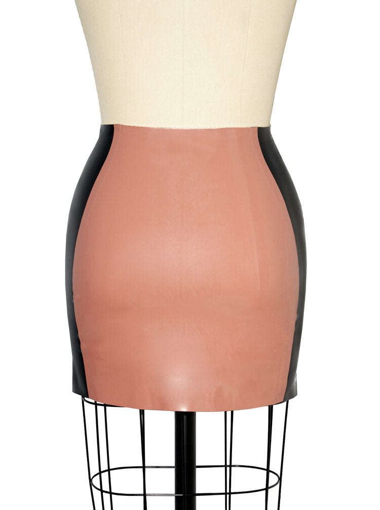 The back of the black and transparent Latex Girdle Mini Skirt on a mannequin.