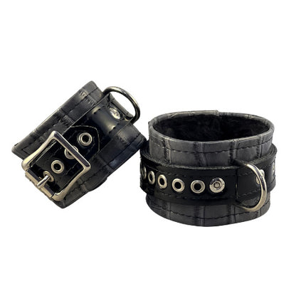 grey quality vegan leatherette cuff front d-ring and back closure