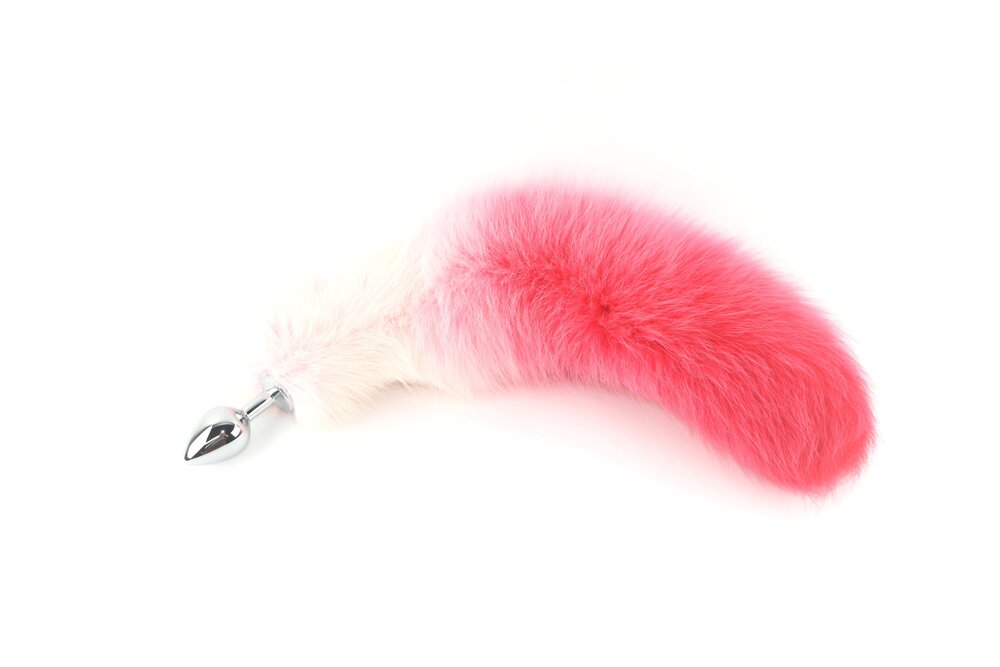 White fox dyed gradient to fuchsia with steel butt plug.