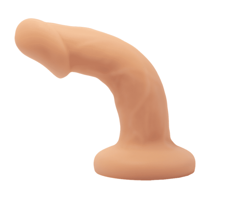 The cashew Shilo Pack N Play Dildo in a bent position.
