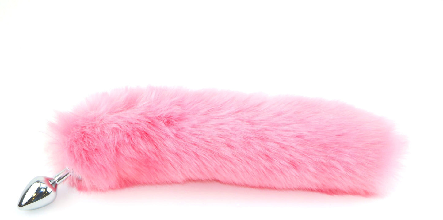 Baby pink faux fur tail with steel plug.