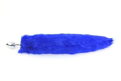 Blue faux fur tail with steel plug.