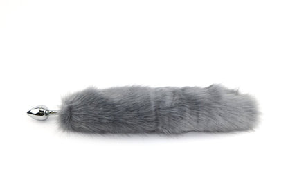 Grey faux fur tail with steel plug.
