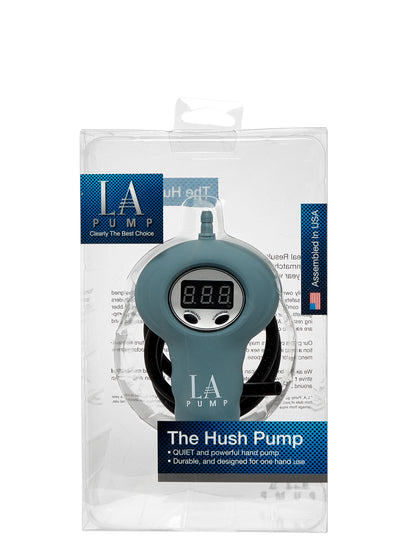The packaging for the Hush Pump Portable Electric Hand Pump.