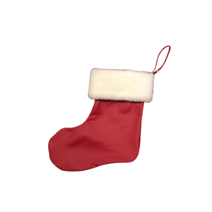 Red with white fur trimmed leather gift stocking