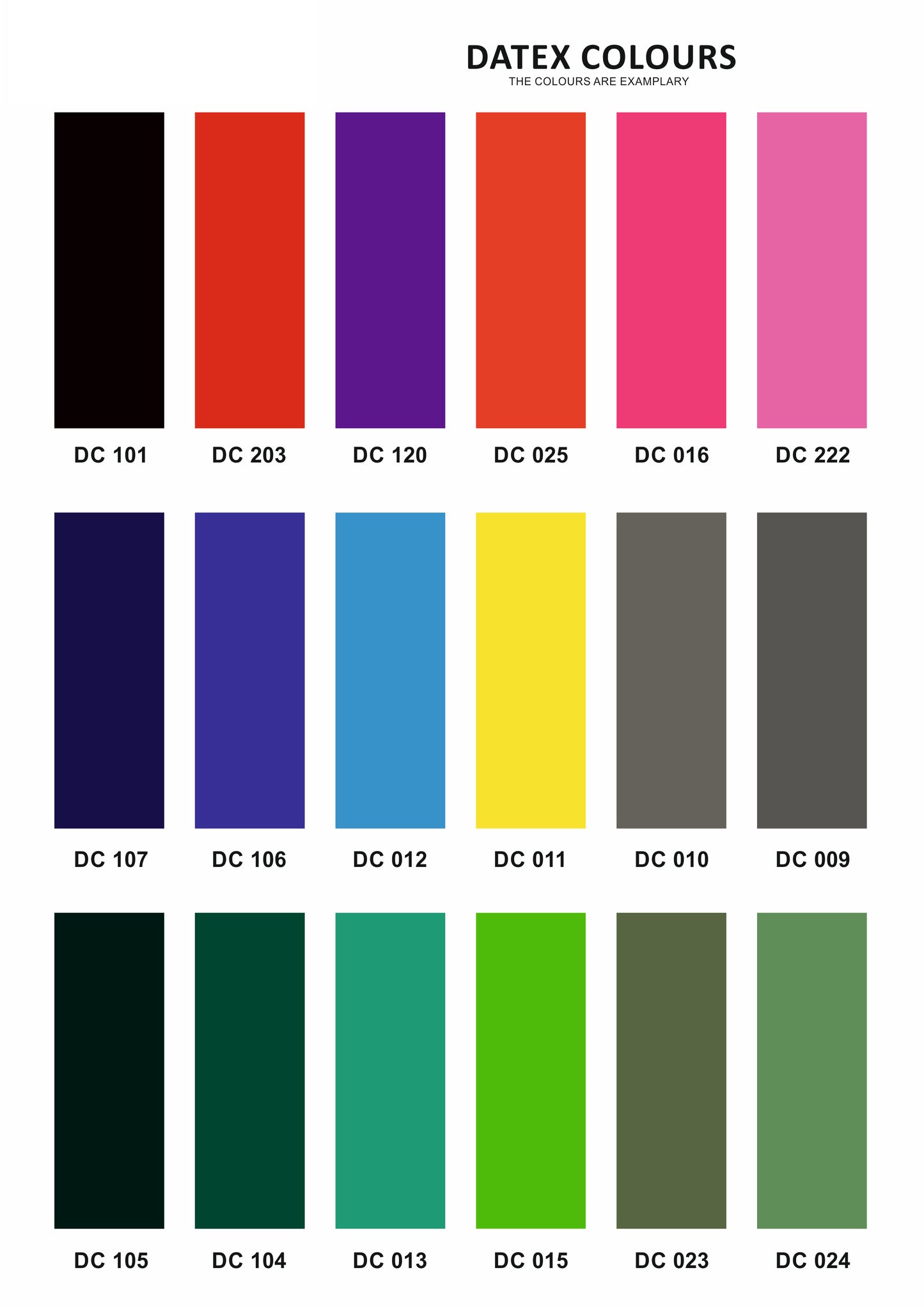 Color chart for the Datex Cascade Buckle Dress.