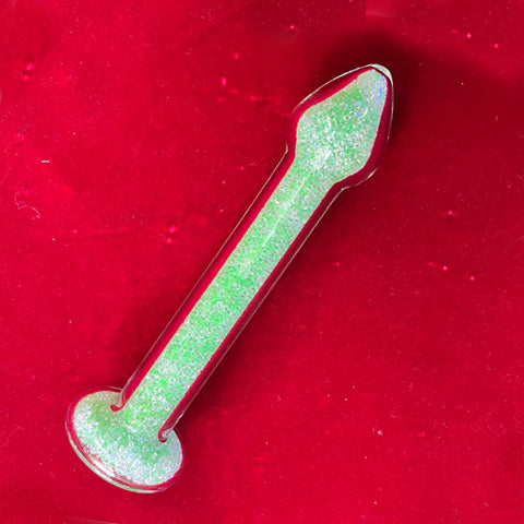 Crystal Sparkle Glow Basix Dildo Green Lime Rickie base to head