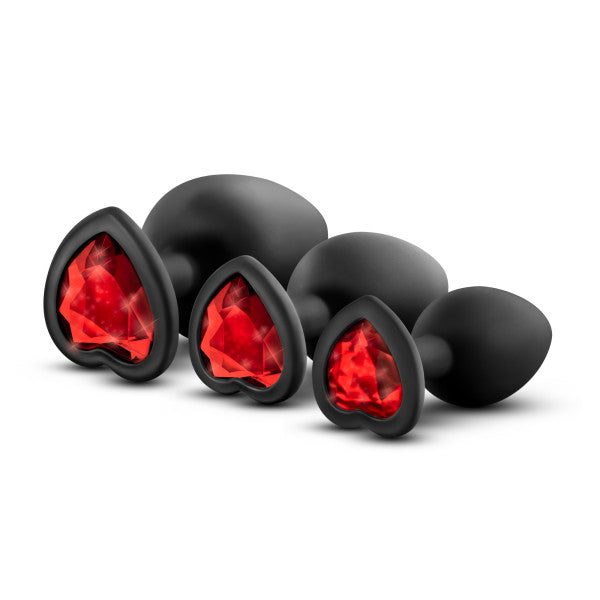 Luxe Bling Heart Anal Plug Kit, Black and Red.