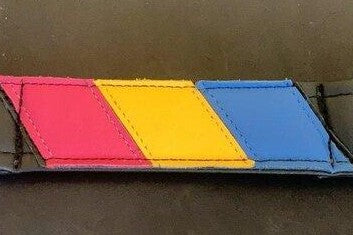 The Pansexual Pride Flag Leather Wrist Cuff.