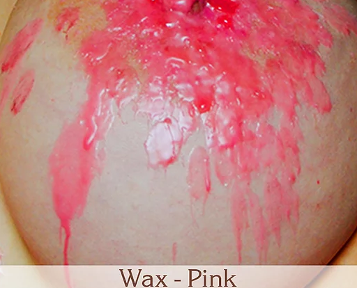  Pink wax melted on a model's back.
