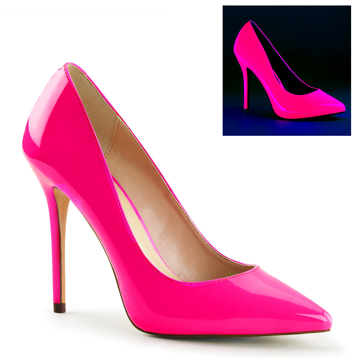 Fuchsia patent leather 5" Amuse Pump right side view.