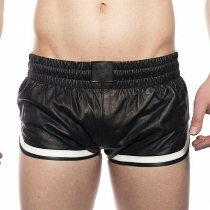Close up front view of the black and white prowler sport shorts.