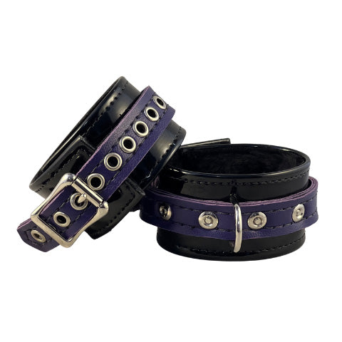 Purple quality vegan leatherette cuff front d-ring and back buckle closure