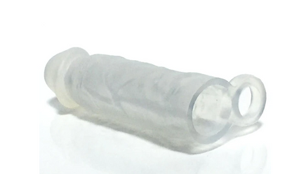 The clear Boneyard Meaty Silicone Cock Extender with cock ring.