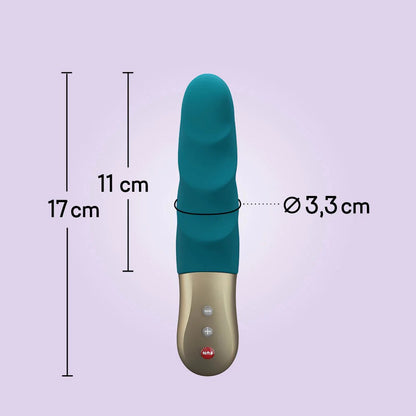 The size dimensions for the Stronic Petite Thruster in Deep Sea Blue. 