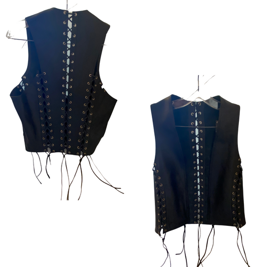 Unisex Front & Back Lace Cowhide Bar Vest w/ Round Lacing
