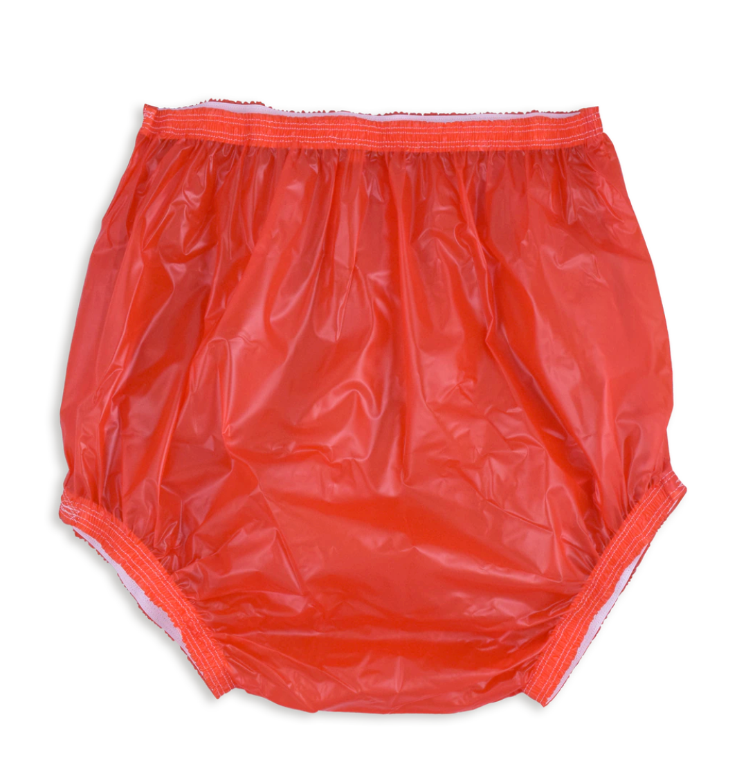 A pair of red Christy Plastic Pants.
