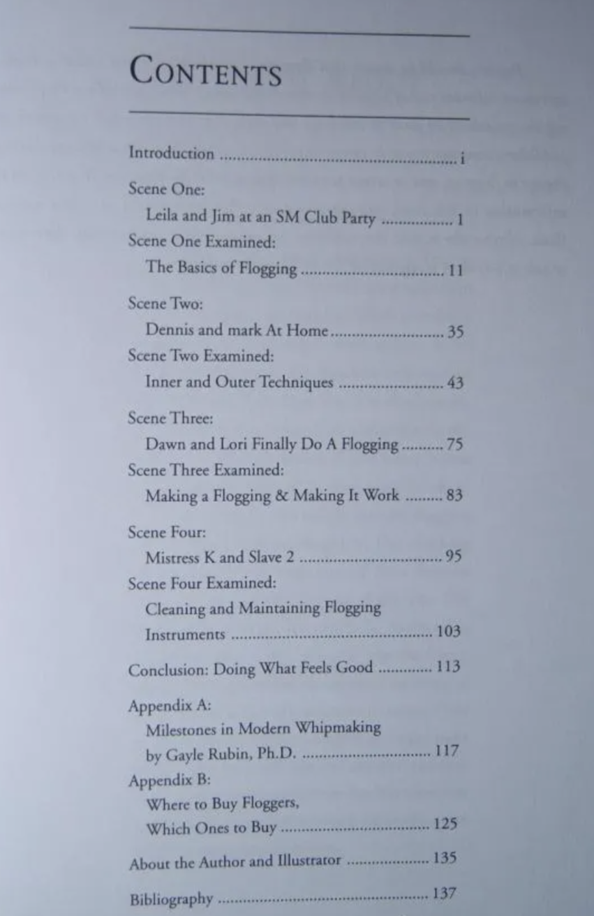 The Contents page of Flogging - Joseph W. Bean.
