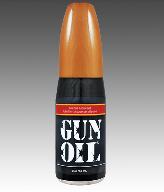 An 2 ounce bottle of Gun Oil Silicone.
