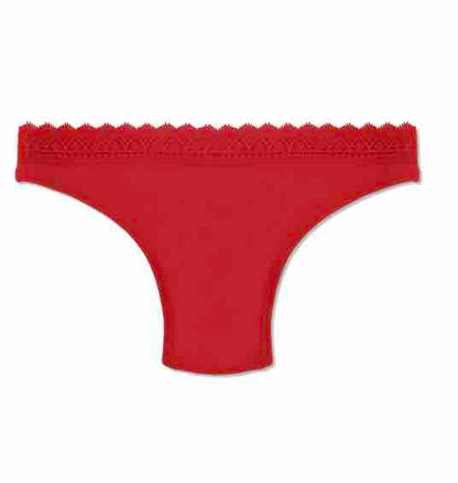 The ruby Gentle Tuck Lace Compression Thong lying flat.